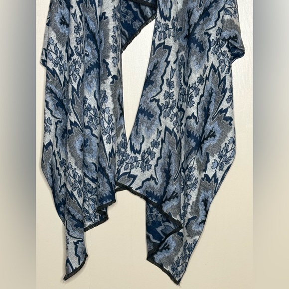 100% Cashmere Jacquard Shawl Kimono Wrap Blue Floral Paisley Pashmina - Picture 4 of 9